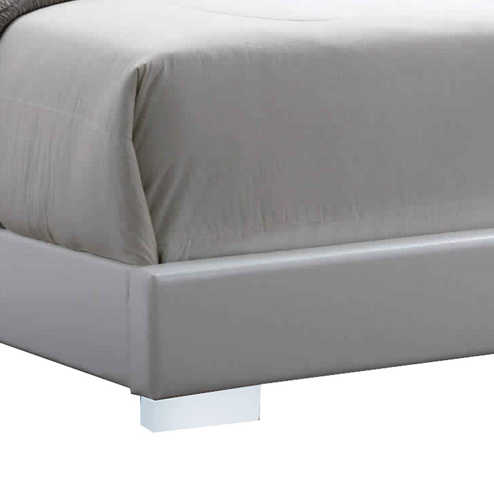 Leatherette Eastern King Bed with LED Panel Headboard and Chrome Legs,White - BM218470