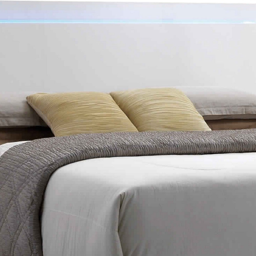 Leatherette Eastern King Bed with LED Panel Headboard and Chrome Legs,White - BM218470