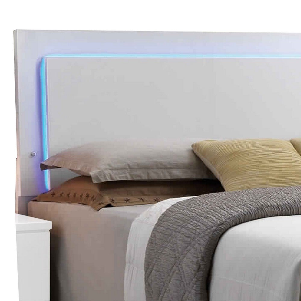 Leatherette Eastern King Bed with LED Panel Headboard and Chrome Legs,White - BM218470
