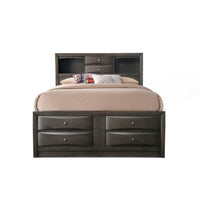 Panel Design Full Size Bed with Bookcase and Drawers, Gray Oak - BM218472
