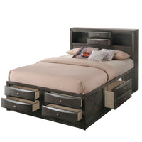 Panel Design Full Size Bed with Bookcase and Drawers, Gray Oak - BM218472