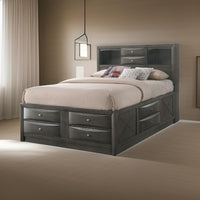 Panel Design Full Size Bed with Bookcase and Drawers, Gray Oak - BM218472