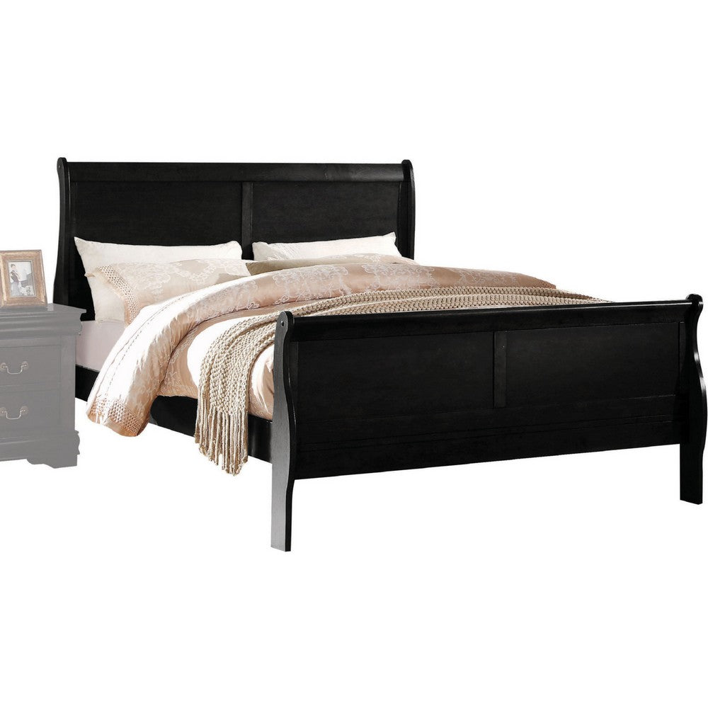 Transitional Panel Design Sleigh Eastern King Size Bed, Black - BM218485