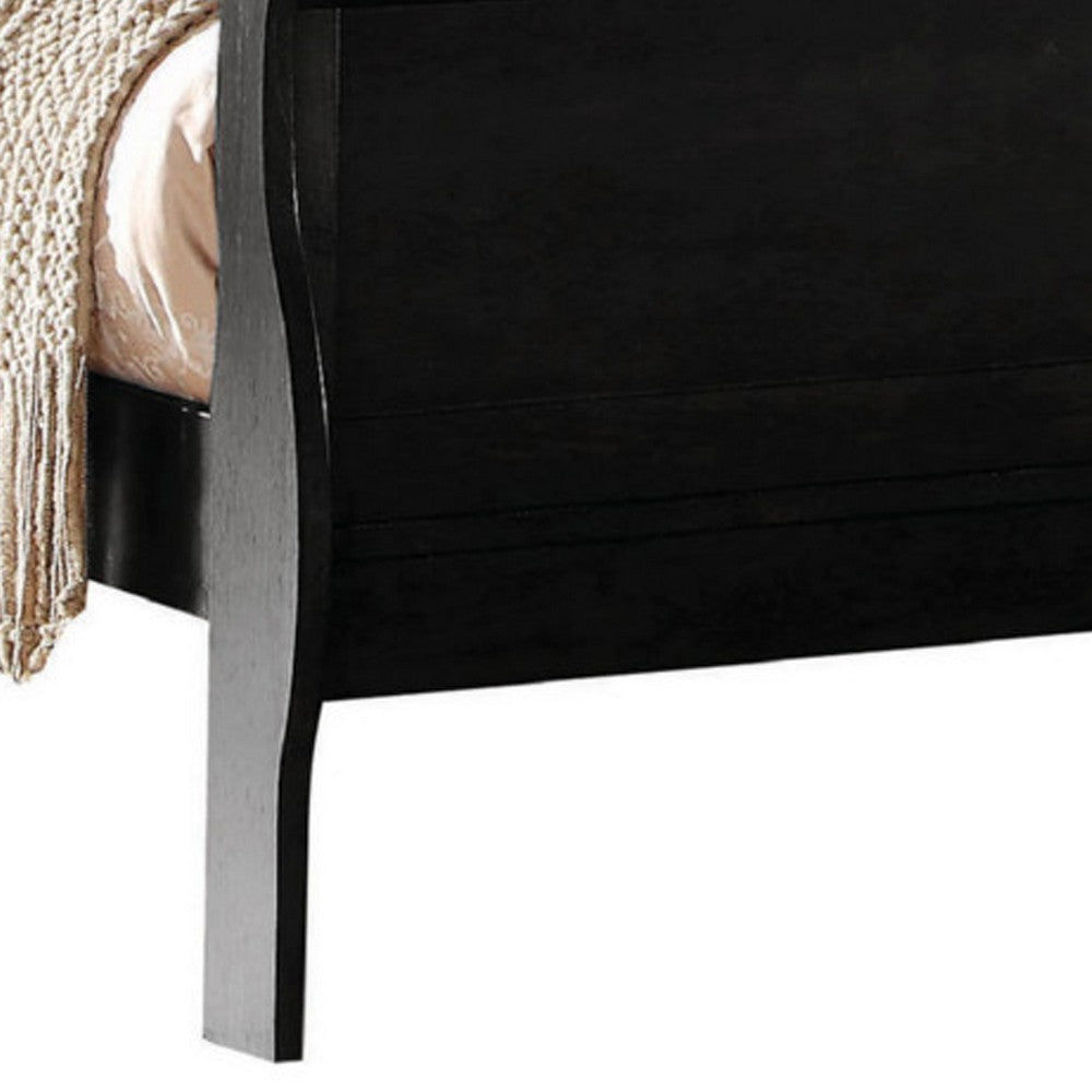 Transitional Panel Design Sleigh Eastern King Size Bed, Black - BM218485