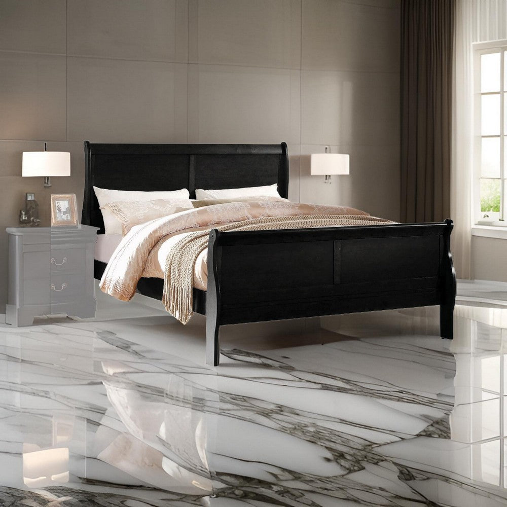 Transitional Panel Design Sleigh Eastern King Size Bed, Black - BM218485