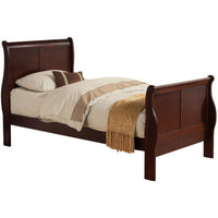 Transitional Panel Design Sleigh Twin Size Bed, Cherry Brown - BM218488