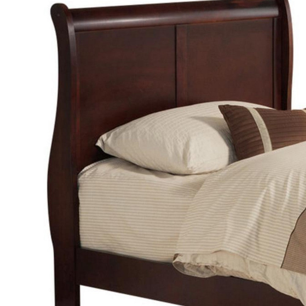 Transitional Panel Design Sleigh Twin Size Bed, Cherry Brown - BM218488