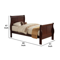 Transitional Panel Design Sleigh Twin Size Bed, Cherry Brown - BM218488
