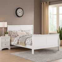 Transitional Panel Design Sleigh Eastern King Size Bed, White - BM218491