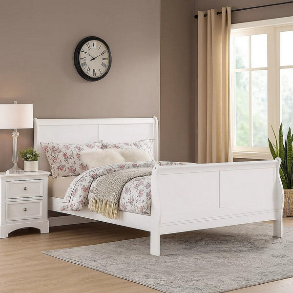Transitional Panel Design Sleigh Eastern King Size Bed, White - BM218491
