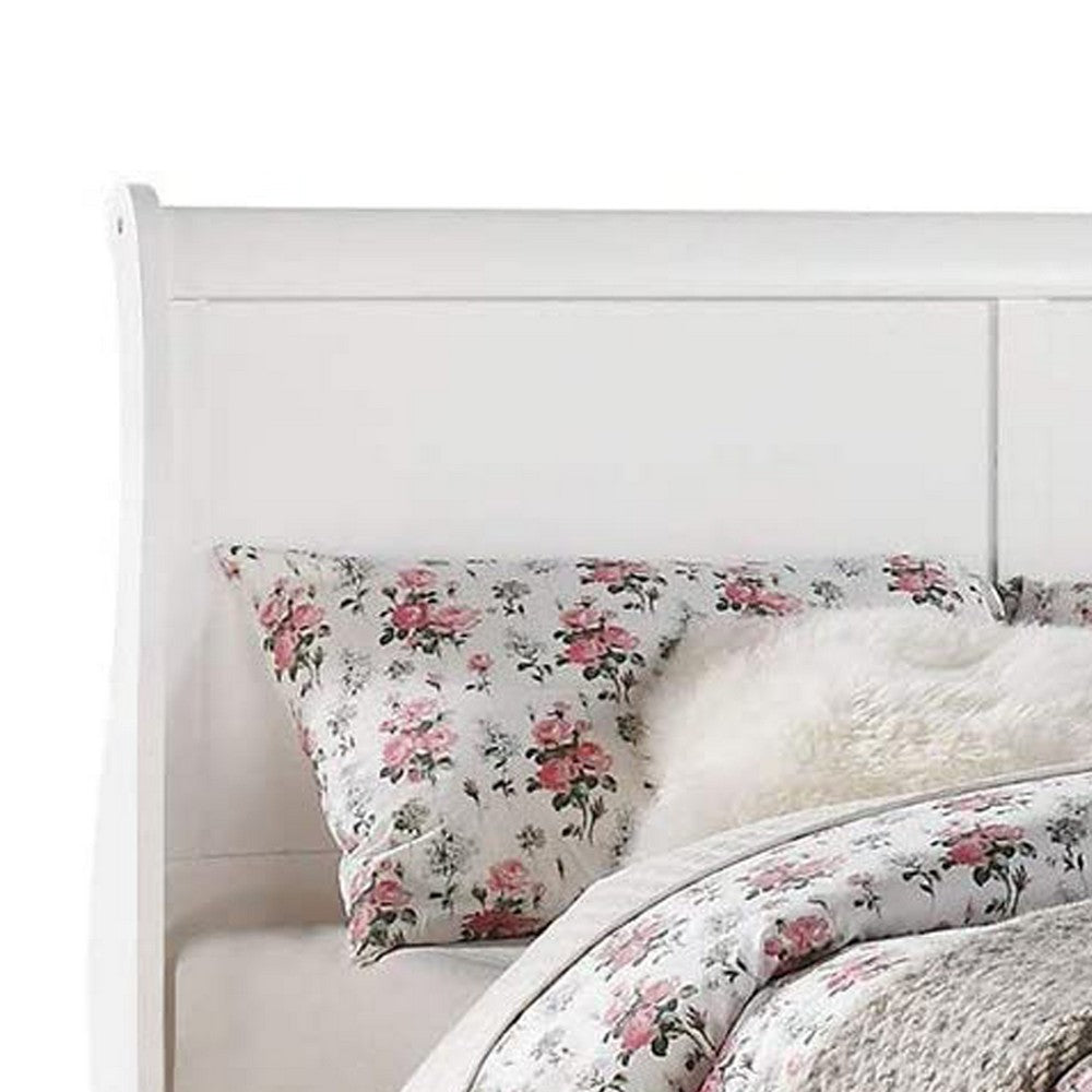 Transitional Panel Design Sleigh Twin Size Bed, White - BM218492