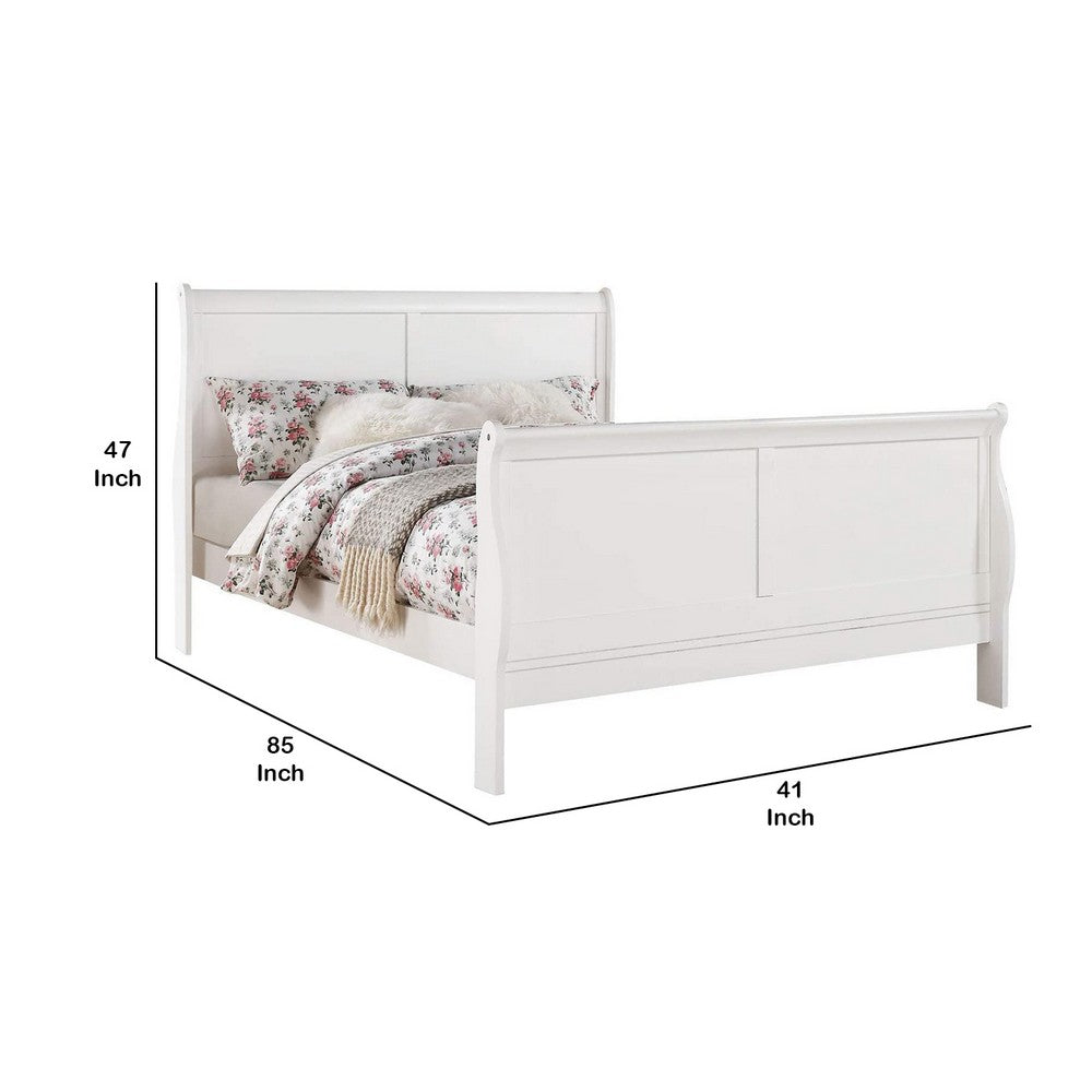 Transitional Panel Design Sleigh Twin Size Bed, White - BM218492