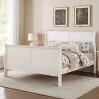 Transitional Panel Design Sleigh Twin Size Bed, White - BM218492