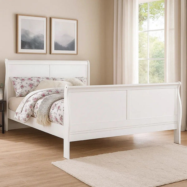 Transitional Panel Design Sleigh Twin Size Bed, White - BM218492