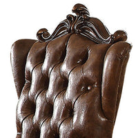 Wooden Arm Chair with Button Tufted Backrest and Carved Details, Set of 2, Brown - BM218506