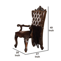 Wooden Arm Chair with Button Tufted Backrest and Carved Details, Set of 2, Brown - BM218506