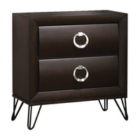 2 Drawer Wooden Nightstand with Metal Ring Handles and Harpin Legs, Brown - BM218511