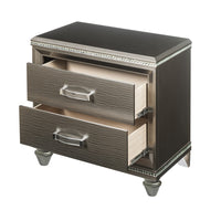 Contemporary 2 Drawer Wooden Nightstand with Mirror Trim Details, Brown - BM218515