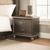 Contemporary 2 Drawer Wooden Nightstand with Mirror Trim Details, Brown - BM218515