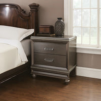 Contemporary 2 Drawer Wooden Nightstand with Mirror Trim Details, Brown - BM218515