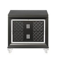 2 Drawer Wooden Nightstand with Mirror Accents and Diamond Pattern, Black - BM218518