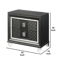 2 Drawer Wooden Nightstand with Mirror Accents and Diamond Pattern, Black - BM218518