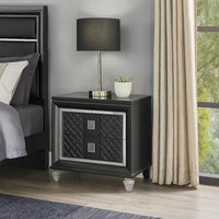 2 Drawer Wooden Nightstand with Mirror Accents and Diamond Pattern, Black - BM218518