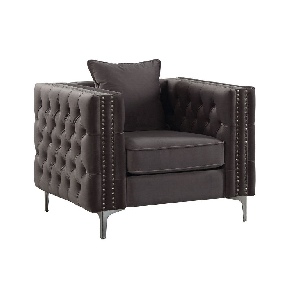 Fabric Upholstered Wooden Sofa Chair with Throw Pillow, Gray - BM218558