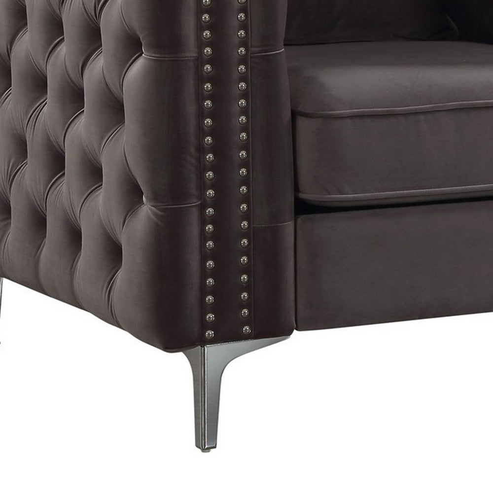 Fabric Upholstered Wooden Sofa Chair with Throw Pillow, Gray - BM218558