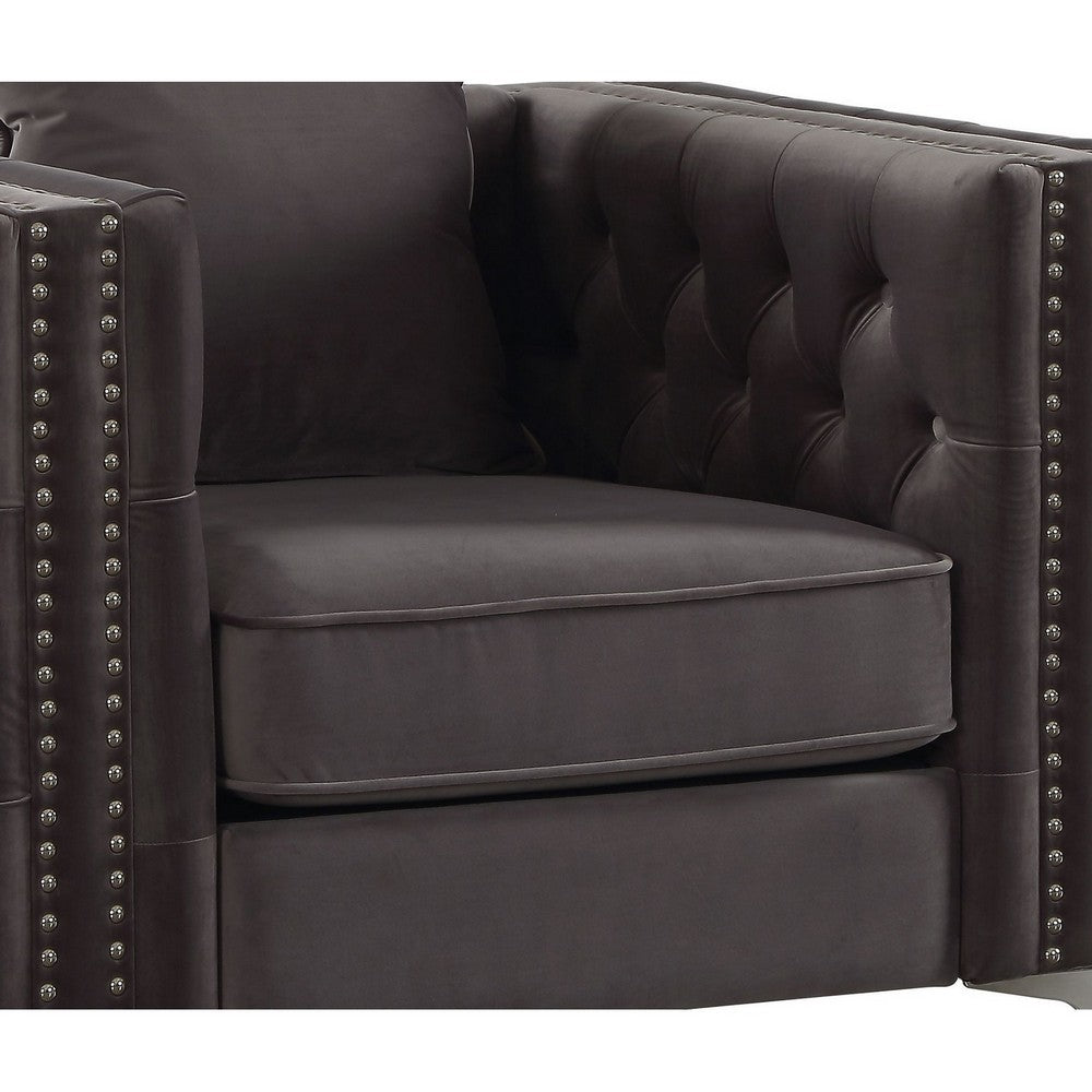 Fabric Upholstered Wooden Sofa Chair with Throw Pillow, Gray - BM218558