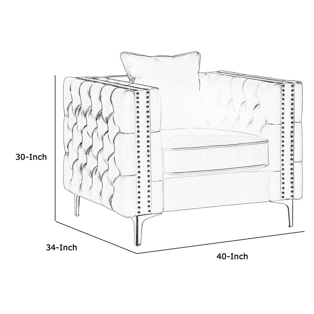 Fabric Upholstered Wooden Sofa Chair with Throw Pillow, Gray - BM218558