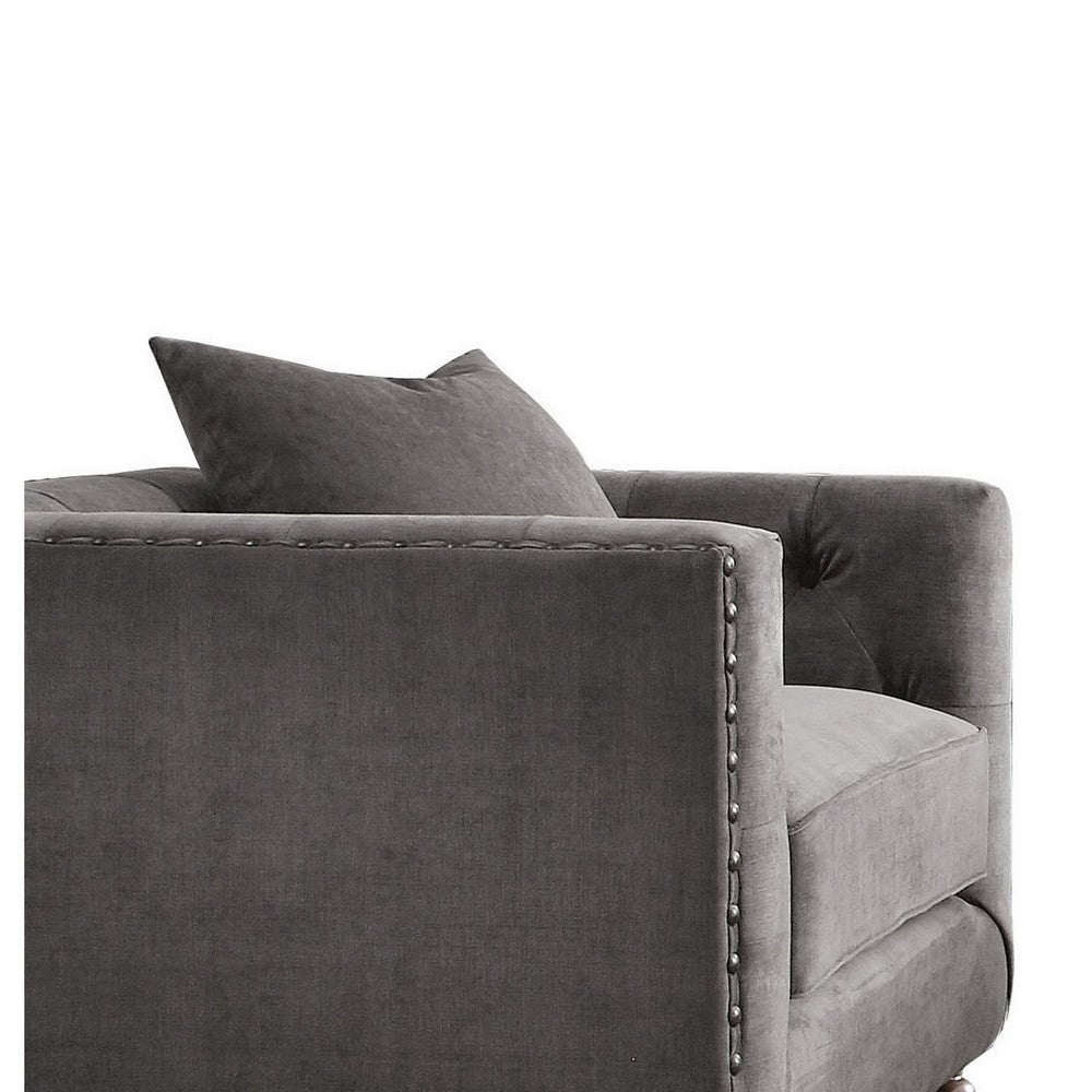 Fabric Upholstered Wooden Sofa Chair with Nail Head Trim, Gray - BM218559