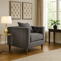 Fabric Upholstered Wooden Sofa Chair with Nail Head Trim, Gray - BM218559