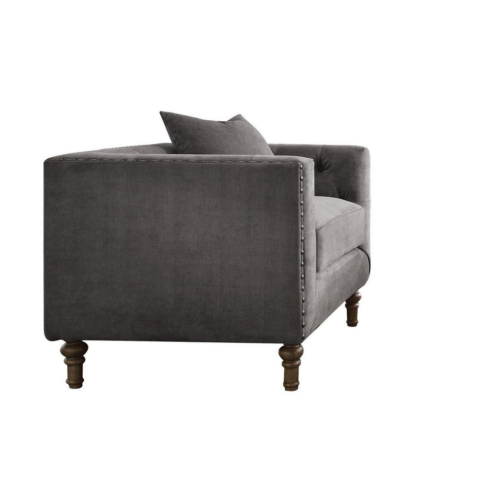 Fabric Upholstered Wooden Sofa Chair with Nail Head Trim, Gray - BM218559