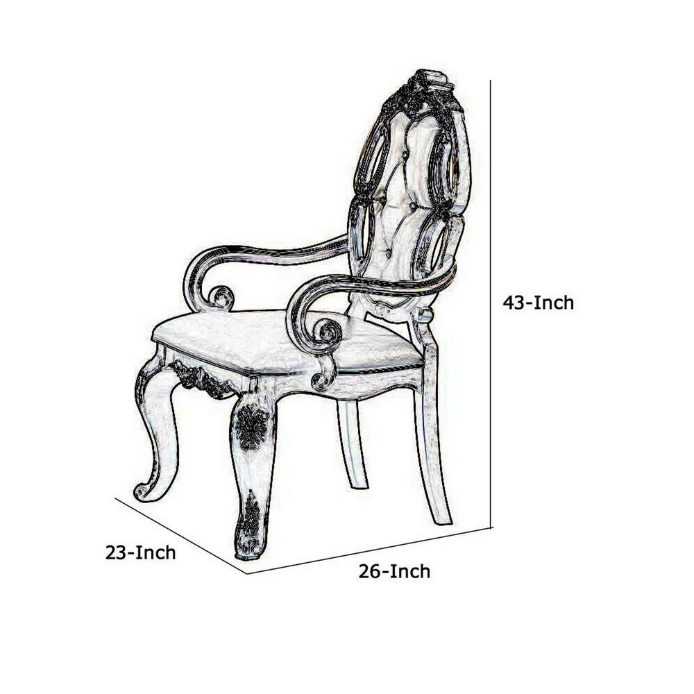 Wood and Fabric Dining Chairs with Armrests, Set of 2, Brown and Champagne - BM218565