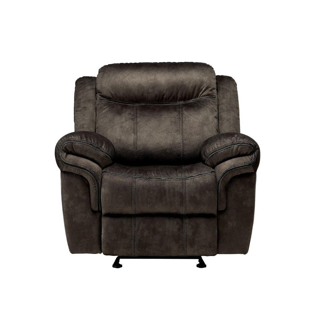 Fabric Upholstered Metal Reclining Club Chair with Center Console, Gray - BM218580