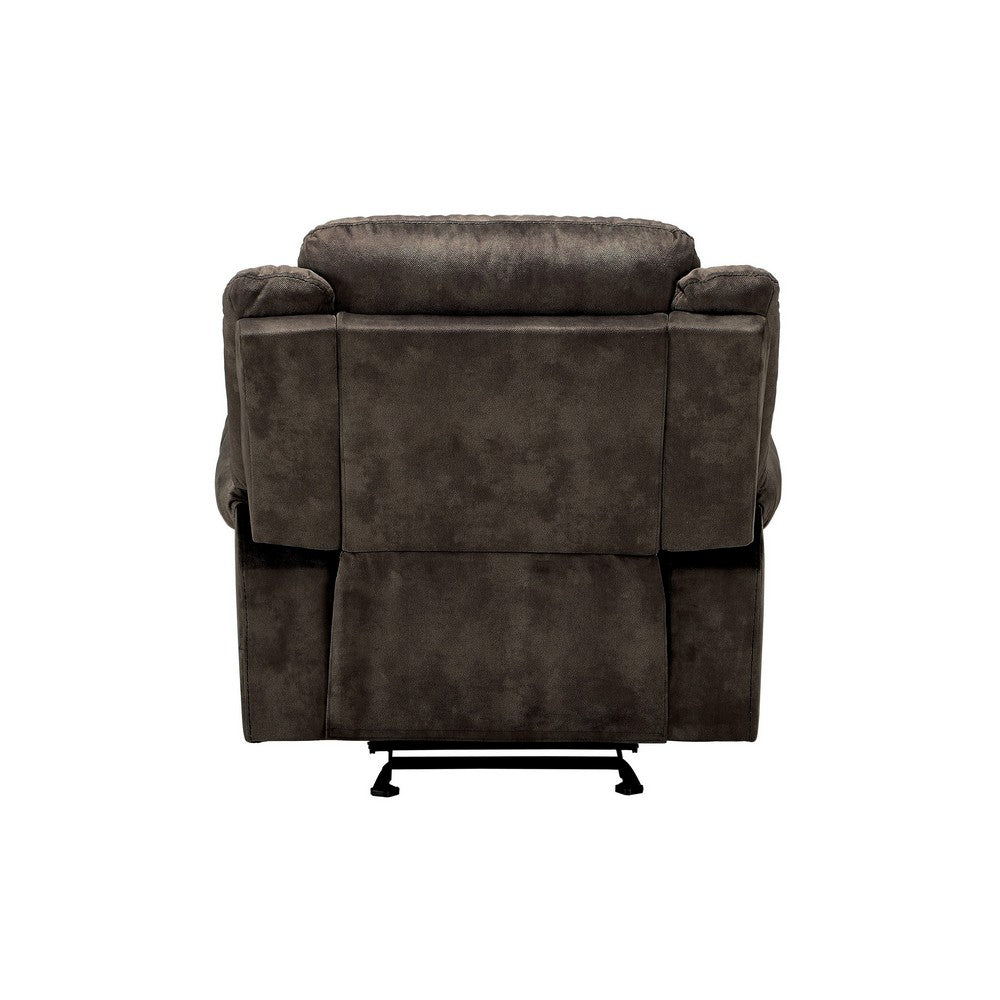 Fabric Upholstered Metal Reclining Club Chair with Center Console, Gray - BM218580
