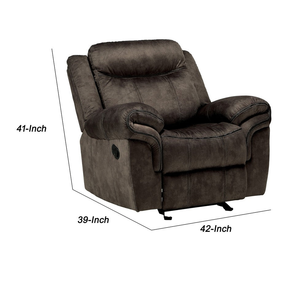 Fabric Upholstered Metal Reclining Club Chair with Center Console, Gray - BM218580