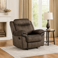 Fabric Upholstered Metal Reclining Club Chair with Center Console, Gray - BM218580