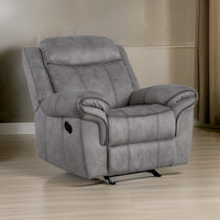 Fabric Upholstered Metal Reclining Club Chair with Center Console, Gray - BM218582