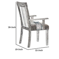 Wood and Fabric Dining Side Armchairs, Set of 2, Nail Head Trim, Beige and Brown - BM218604