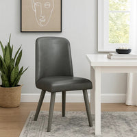 Leatherette Dining Chair with Splayed Wooden Legs, Set of  2, Gray - BM218606
