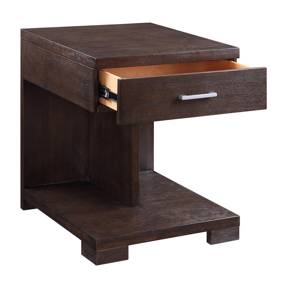 Wooden End Table with 1 Drawer, Brown - BM218616