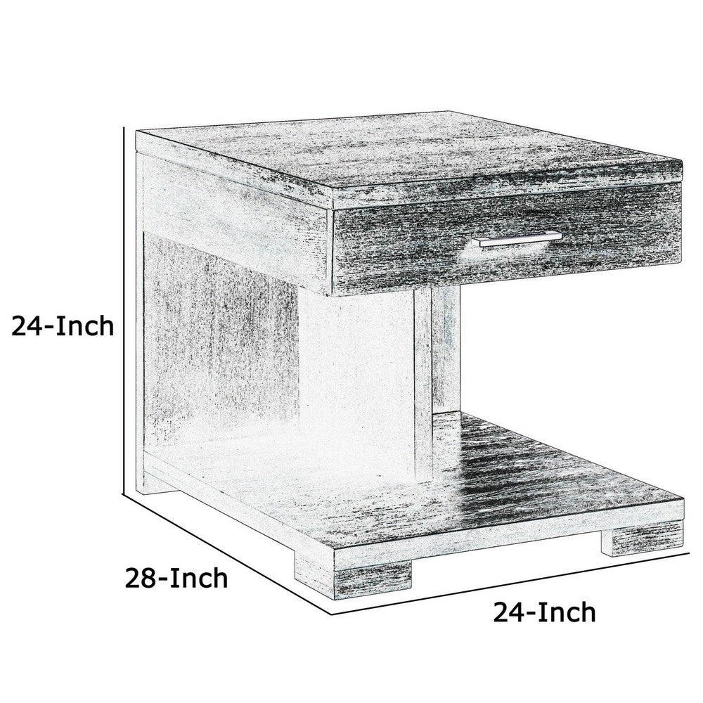 Wooden End Table with 1 Drawer, Brown - BM218616