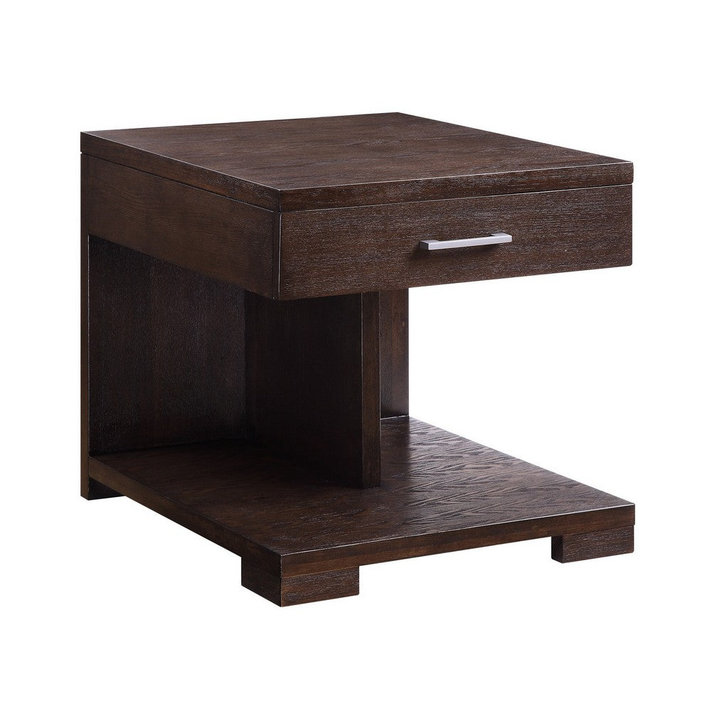 Wooden End Table with 1 Drawer, Brown - BM218616