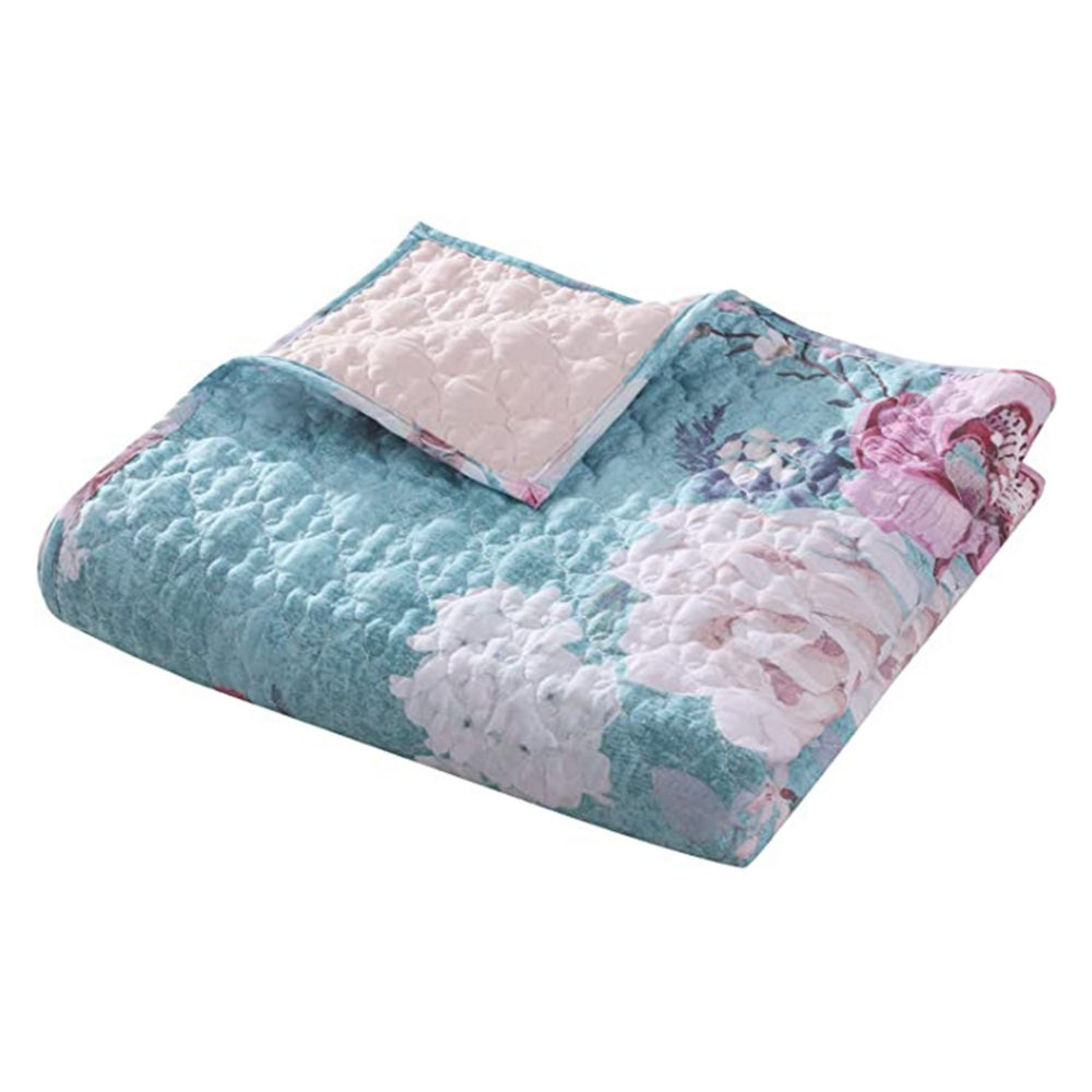 50 x 60 Inch Microfiber Throw Blanket, Floral Print, Blue, Pink, White - BM218731