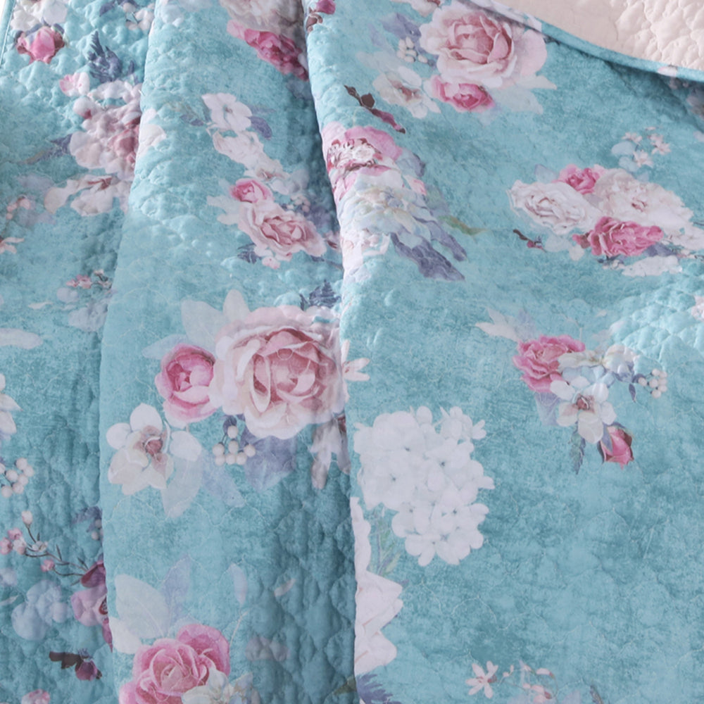 50 x 60 Inch Microfiber Throw Blanket, Floral Print, Blue, Pink, White - BM218731