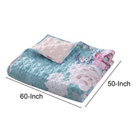 50 x 60 Inch Microfiber Throw Blanket, Floral Print, Blue, Pink, White - BM218731