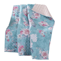 50 x 60 Inch Microfiber Throw Blanket, Floral Print, Blue, Pink, White - BM218731