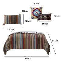 Stripe Pattern Cotton Quilt Set with 2 Quilt Shams and 2 Pillows,Multicolor - BM218760